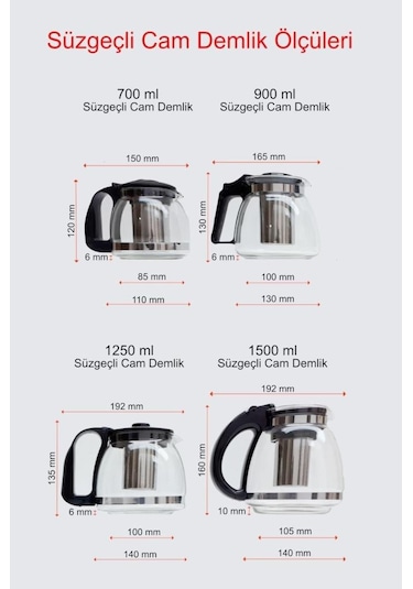 Kapris 8883 Çelik Süzgeçli Cam Demlik Siyah 1250 ML