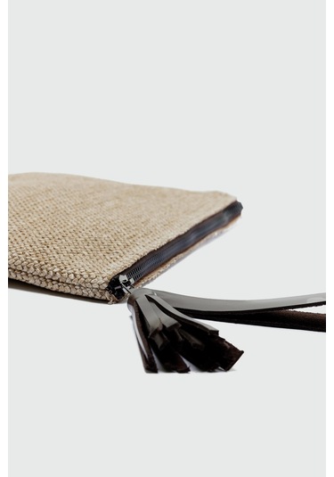 Shule Bags Juno Püskül Detaylı Hasır Clutch Çanta Kahve Kahve