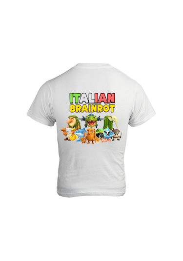 Italıan Braınrot Tişört Çocuk T-shirt Tung Tung Sahur Yetişkin Unisex Tişört Beyaz