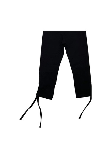 Kız Çocuk İnce Yüksek Bel Pamuklu Paçadan Büzmeli Siyah Tayt-14207 SiYAH