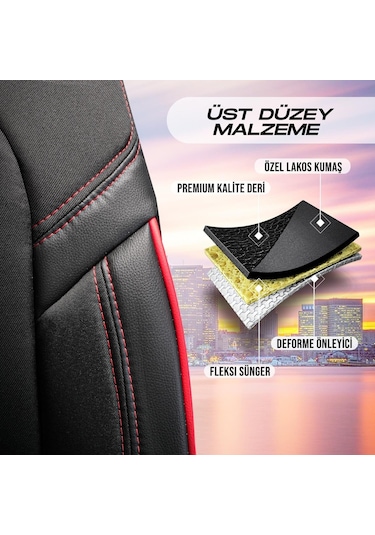 Panda Kapadokya Serisi Jakar Kumaş Oto Koltuk Kılıfı Tam Set Siyah - Kırmızı
