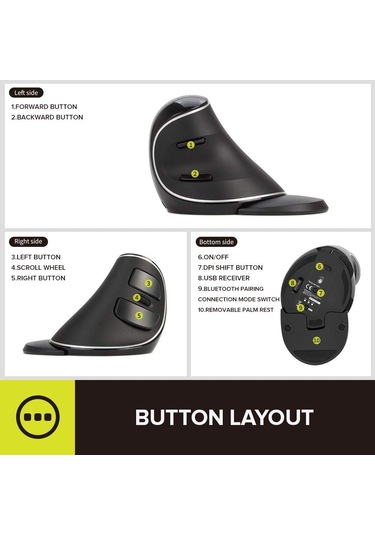 Şarj Edilebilir Bluetooth Ergonomik Usb Alıcı Bt1+bt2 6 Düğmeli Fare Kablosuz 4000 Dpı M618pd-siyah Diğer