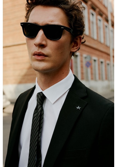 Erkek Sıyah Slim Fit Dar Kesim Mono Yaka Takım Elbise Siyah