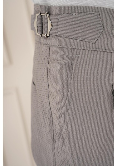 Yandan Tokalı Çift Pileli Esnek Pamuk Gri Pantolon P 1160 Gri