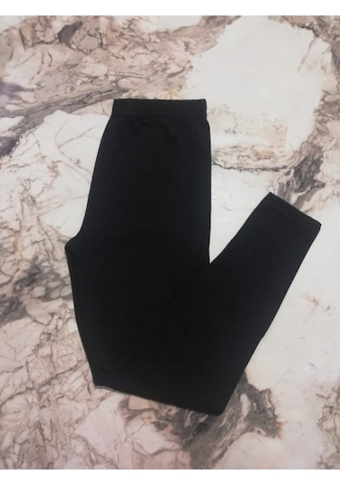 Kadın Siyah Penye Pamuklu Büyük Beden Battal Yüksek Bel Pamuklu Tayt Pts SiYAH