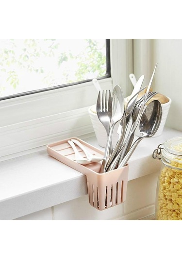 Mavi Mutfak Emme Lavabo Drenaj Rafı Kaşık Çatal Konteyner Tutucu Raf Fırça Asılı Sepet Mavi