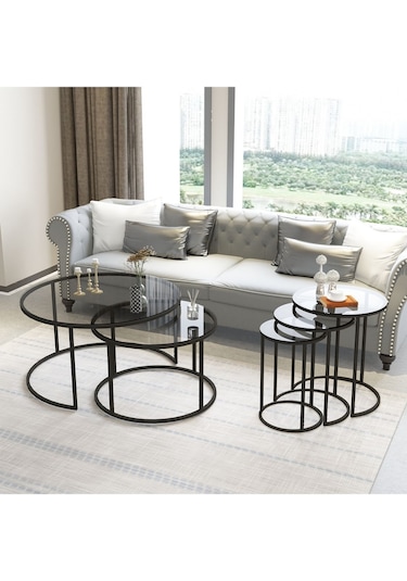 Dekopratik Tokyo İkili Orta Sehpa 60 CM & Alya Üçlü Zigon Sehpa Takımı Metal Füme Camlı Dekopratik Tokyo İkili Orta Sehpa 60 CM & Alya Üçlü Zigon Sehpa Takımı Metal Füme Camlı