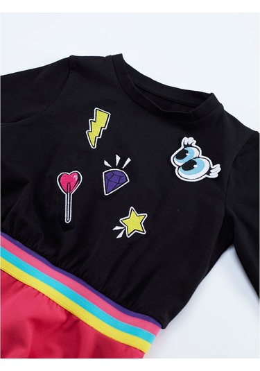 Denokids Mushi Emojili Kız Elbise Çok Renkli