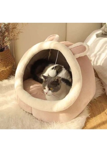 Fochsia Pembe Tavşan Kulakları Kedi Yuvası Kış Kedi Yatağı Evcil Hayvan Malzemeleri 48x42x38cm