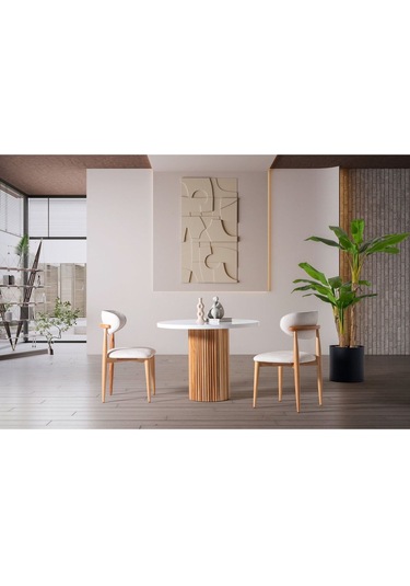 Bruge Modern Yemek Masası Takım 2 Sandalye Beyaz