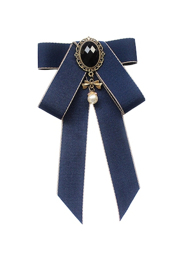 Suntek Şerit Yay Broş Ön Bağlı Ilmek Bayan Kravat Koyu-mavi Koyu Mavi