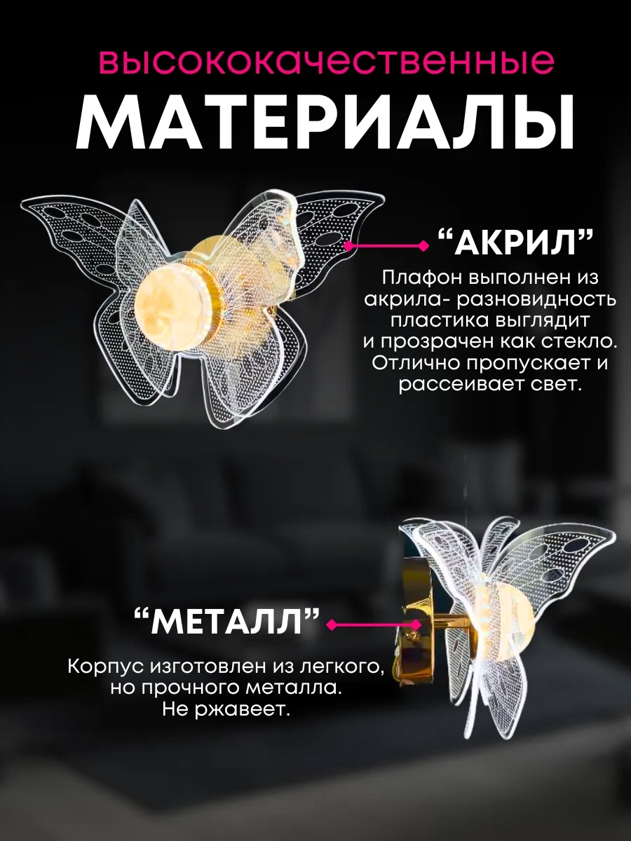 Lubimyj Svet Duvara Monte Led Aydınlatmalı Kelebek Duvar Abidesi, Anahtarlı. 286641379 Beyaz