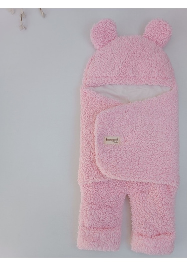 Bebek Dış Kundak Battaniyesi Welsoft Ekstra Uzun Kışlık Peluş Ayakları Açılabilen Uyku Tulumu 0-12ay Pembe