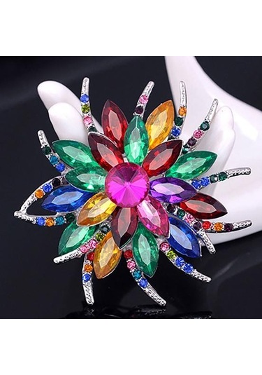 Çok Renkli Düğün Gelin Büyük Çiçek Parlak Rhinestone Bayan Eşarp Broş Pin Takı Dekor Çok Renkli