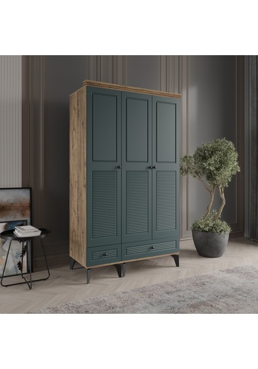 Beenal Nisa 3 Kapaklı Gardırop Dolap 120cm Atlantik Çam-yeşil