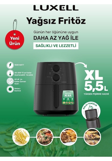 Luxell LX-FC5130 Airfry Yağsız Sıcak Hava Fritözü 5,5 LT