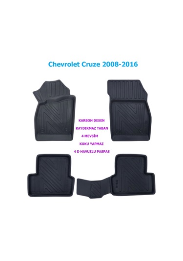 Chevrolet Cruze 2008-2016 4d Premium Havuzlu Paspas-kaydırmaz Taban