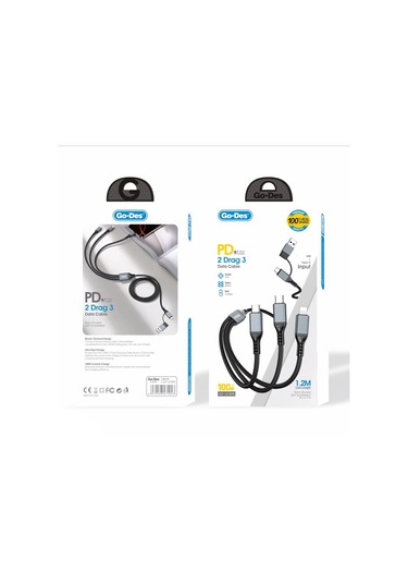 Go Des Gd-uc806 Hızlı Şarj Kablosu 3in2 Lightning Type-c Type-c 100w 1m Gri