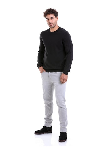 Hatemoğlu Erkek Regular Fit Pamuk Bisiklet Yaka Triko Kazak Siyah