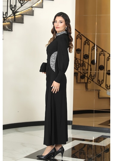 Raika Moda Taş Detaylı Lavinni Tesettür Abiye Elbise Siyah