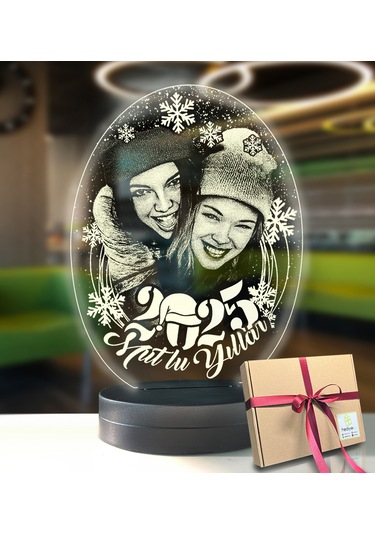 Yılbaşına Özel Resimli Oval 3d Modelli Gece Lambası