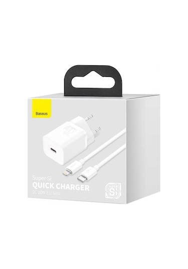Baseus Super Si 1C 20W Hızlı Şarj Adaptörü + Type-C To Lightning Kablo