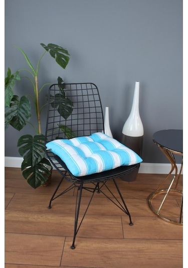 Altınpamuk Altınpamuk Beta Pofidik Turkuaz Beyaz Sandalye Minderi Bağcıklı 4