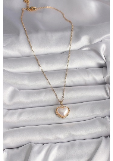 316l Çelik Gold Renk Zincir 3d İnci Kalp Model Kadın Kolye Çok renkli
