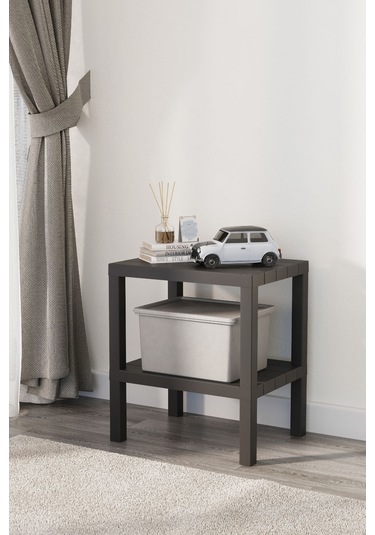 2 Katlı Dikey Raf, Plastik Sehpa, Çiçeklik, Saksılık, Banyo Mutfak Rafı, Siyah Siyah