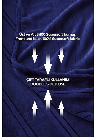 Evlen Home Collection Mayer Supersoft Yumuşak Tek Kişilik Battaniye Yatak Örtüsü 150x230 Cm Koyu Mavi Lacivert Koyu Mavi