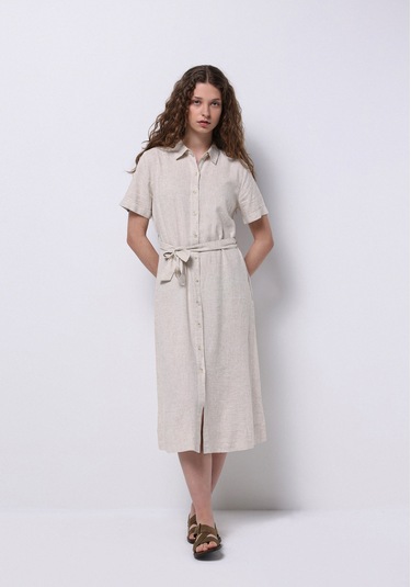 Colins Regular Fit Dokuma Kadın Bej Elbise Cl1068244 Q1.v1 Beı Bej