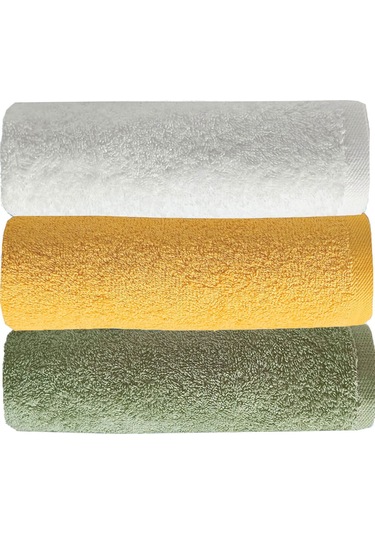 3 Lü Renkli El Yüz Havlu Seti %100 Pamuklu Natural Harmony Sarı