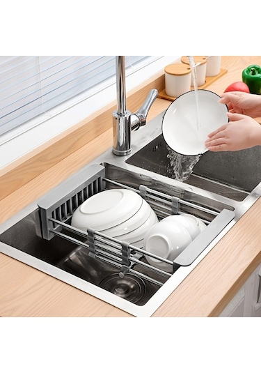 Siyah 1 Adet Drenaj Rafı, Paslanmaz Çelik Mutfak Sepeti, Ev Bulaşıklık, Geri Çekilebilir Lavabo Rafı, 8.81 11.22-18.5 3,7 İnç, Dikdörtgen Lavaboya Uygun Siyah