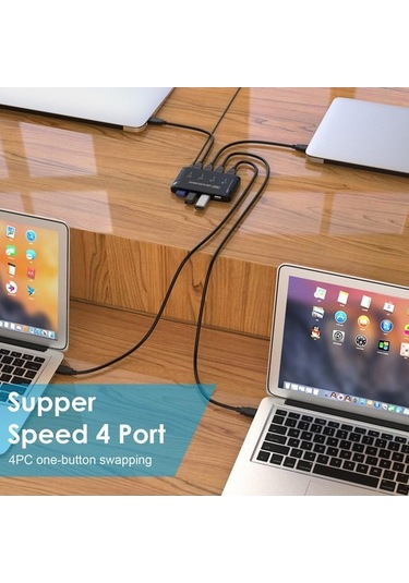 Pazly Usb 2.0 4x4 Kvm Anahtar Kutusu Hub Adaptörü, Tak Ve Çalıştır, 5 Gbps Hızlı Adaptör