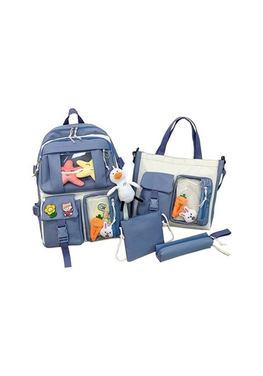 Deweiqi 4 Parça Büyük Kapasiteli Sırt Çantası - Siyah C4lıpl Açık Mavi