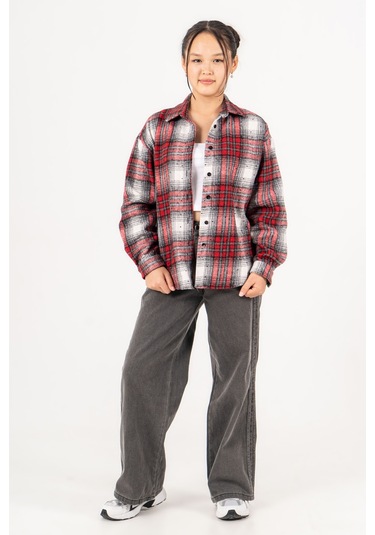 Kız Çocuk Yumuşak Dokulu Kareli Oduncu Gömlek 3172 Kırmızı