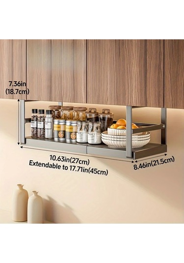 Honeybeeshop Siyah Küçük 1 Adet Ayarlanabilir Metal Dolap Rafı Baharat Şişeleri Ve Soslar İçin Genişletilebilir Mutfak Depolama Rafı