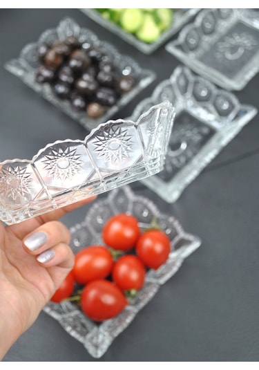 6'lı Cam Kase Çerezlik Kahvaltılık Dikdörtgen Sunumluk-13x10x4cm