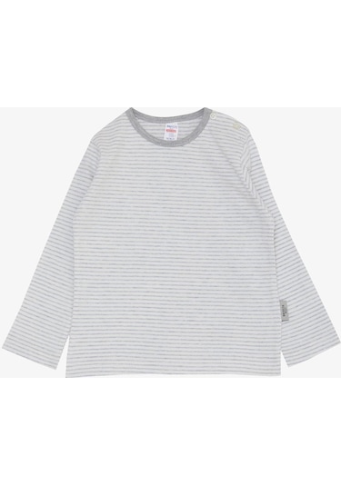Breeze Erkek Bebek Uzun Kollu T-shirt Patlı Çizgili 9 Ay - 3 Yaş Açık Gri Melanj