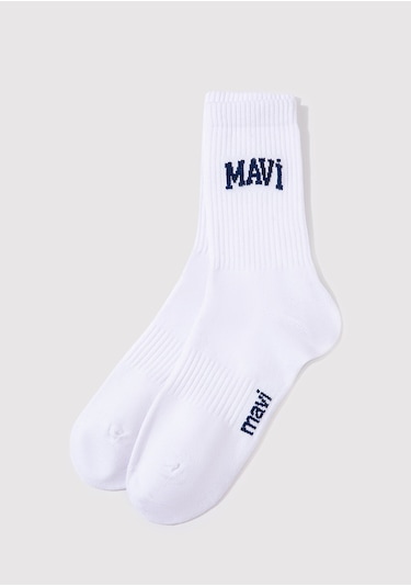 Mavi - Mavi Logo Baskılı Beyaz Soket Çorap 0911160-28613 Beyaz