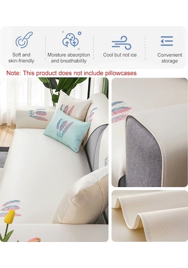 Sones Tüy Desenli Yazlık Buz İpek Kaymaz Tam Kapsamlı Kanepe Kılıfı, Boyut: 70x210cm Altın