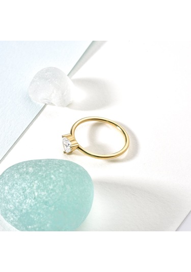 14 Ayar Altın Kaplama Kalp Beyaz Taşlı Yüzük - Rs00109 Altın