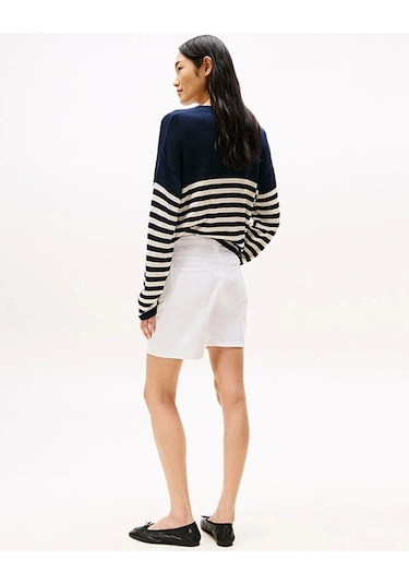 Tommy Hilfiger Kadın Beyaz Orta Bel Kot Şort Beyaz