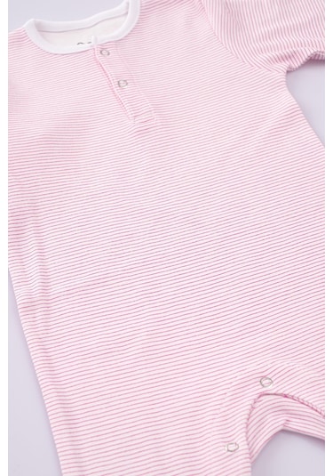 Boumini Bebek Uzun Kollu Çıtçıtlı Tulum Pembe Çizgili-çizgili Pembe