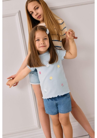 DeFacto Kız Bebek Beli Lastikli Jean Şort E5245A525SMBE394 Mavi