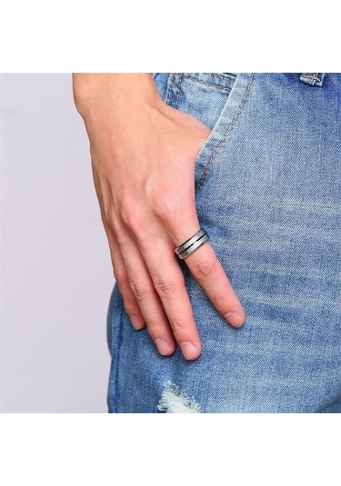 Siyah Ve Gümüş Ikuinen Casual Tungsten Yüzük Erkekler İçin 8mm İnce Oluklu Tungsten Karbür Düğün Bandı
