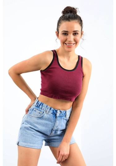Basic U Yaka 5li Paket Kadın Crop Top Atlet - 97162 Haki