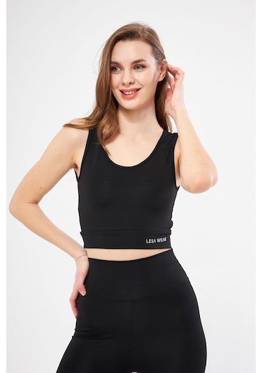 Lesa Wear Halter Yaka Crop Top Spor Sütyeni Siyah