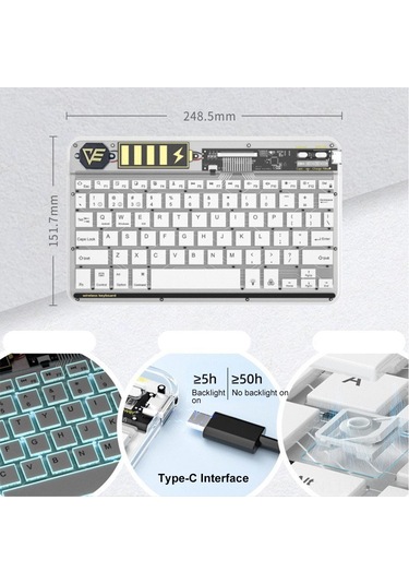 Monyee Mavi Renkli Şeffaf Klavye Ve Fare Seti, Abs Malzeme, 10m Menzil, 4 Dpı Seviyesi, Usb Şarj Diğer