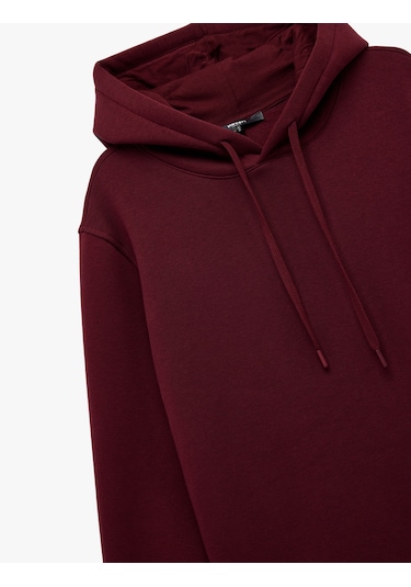 Koton Şardonlu Uzun Kollu Basic Kapşonlu Sweatshirt Bordo 6wam70015mk Bordo